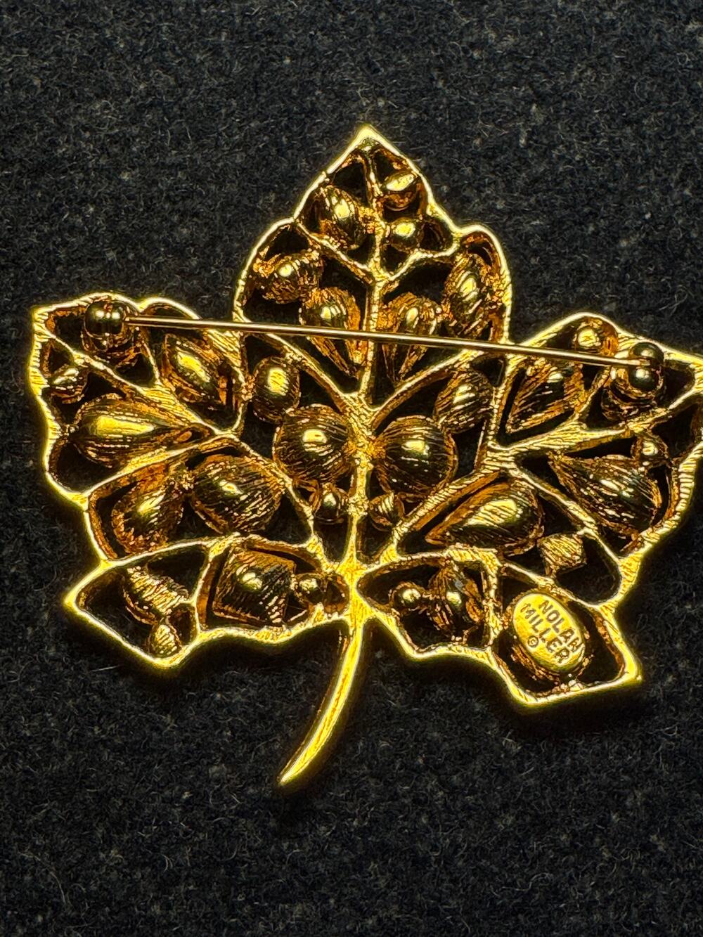 Nolan Miller Maple Leaf Rhinestone Statement Brooch